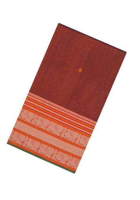Rust Handloom Silk Cotton Saree With Annam Buttas With Buttas And Brocade Design For Women