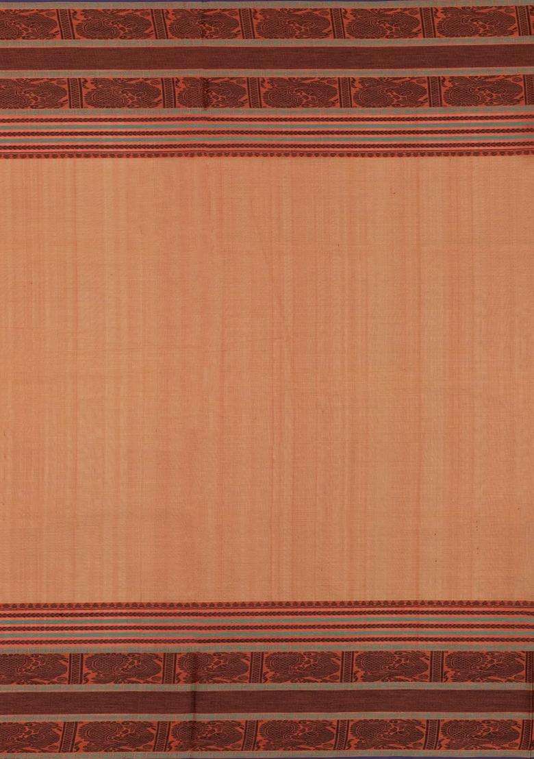 Orange Handloom Silk Cotton Saree With Annam Buttas With Buttas And Brocade Design For Women - Indya