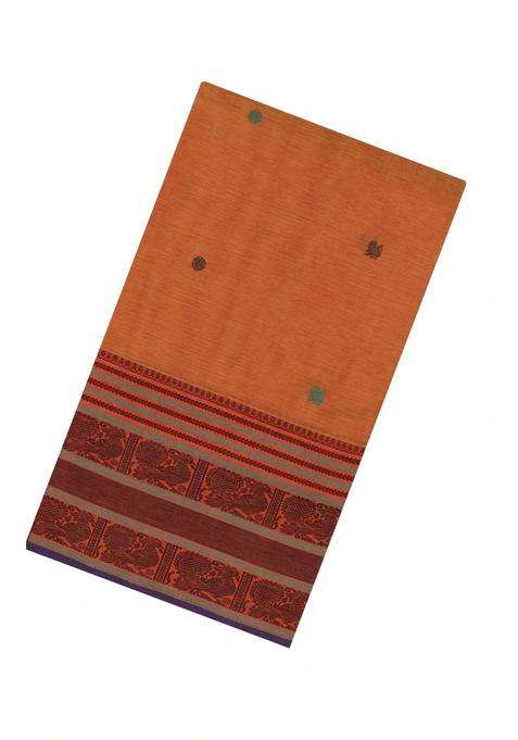 Orange Handloom Silk Cotton Saree With Annam Buttas With Buttas And Brocade Design For Women