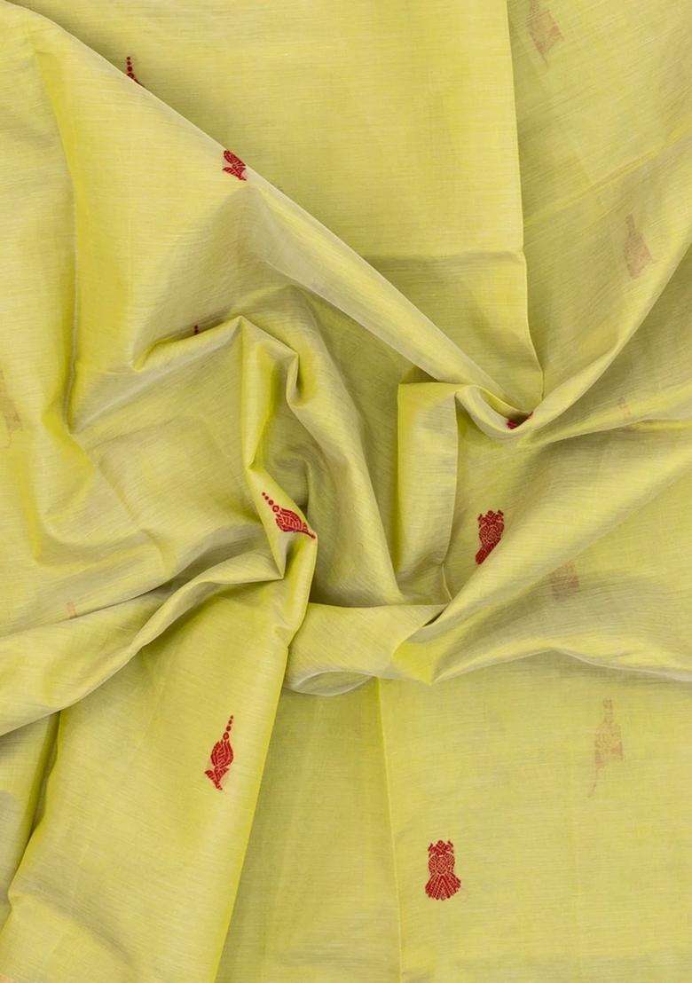 Yellow Handloom Silk Cotton Saree With Gandaberunda Buttas With Buttas And Brocade Design For Women - Indya