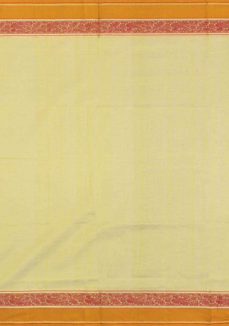Yellow Handloom Silk Cotton Saree With Gandaberunda Buttas With Buttas And Brocade Design For Women - Indya