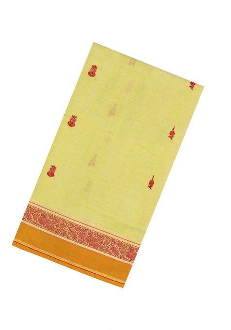 Yellow Handloom Silk Cotton Saree With Gandaberunda Buttas With Buttas And Brocade Design For Women