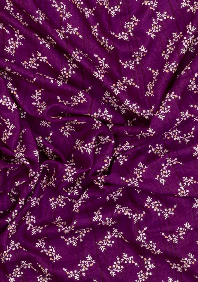 Burgundy Printed Art Dola Silk Saree With Zari Border For Women - Indya