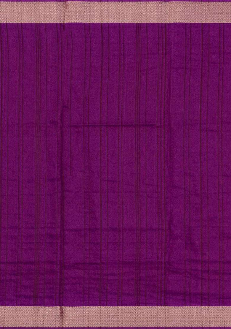 Burgundy Printed Art Dola Silk Saree With Zari Border For Women - Indya