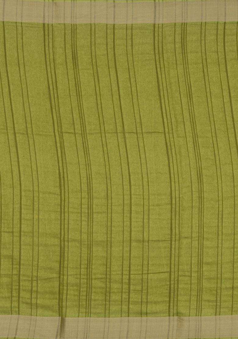 Green Printed Art Dola Silk Saree With Zari Border For Women - Indya