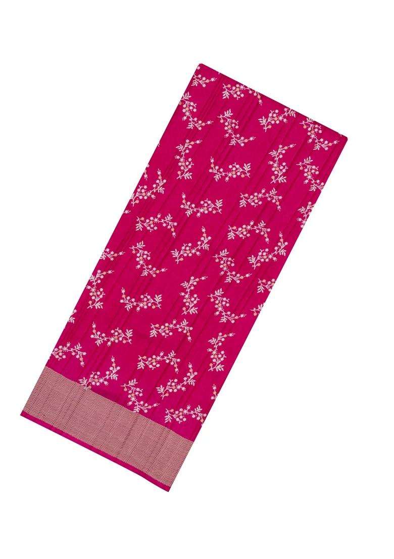 Hot Pink Printed Art Dola Silk Saree With Zari Border For Women - Indya