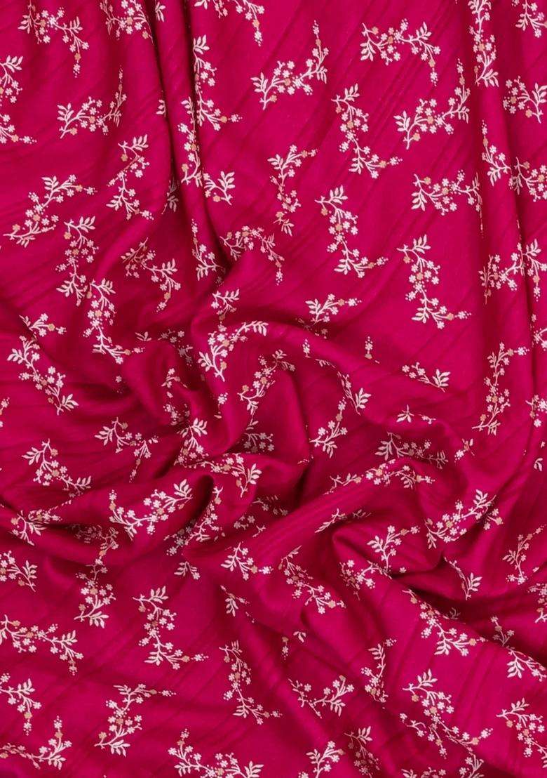 Hot Pink Printed Art Dola Silk Saree With Zari Border For Women - Indya