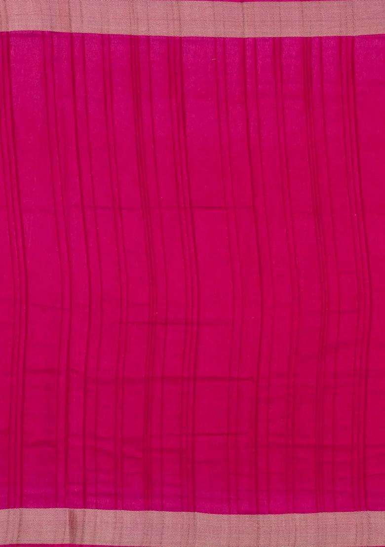 Hot Pink Printed Art Dola Silk Saree With Zari Border For Women - Indya