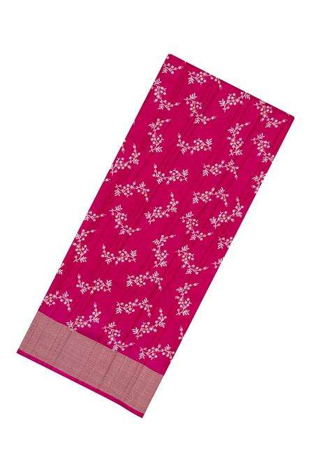 Hot Pink Printed Art Dola Silk Saree With Zari Border For Women