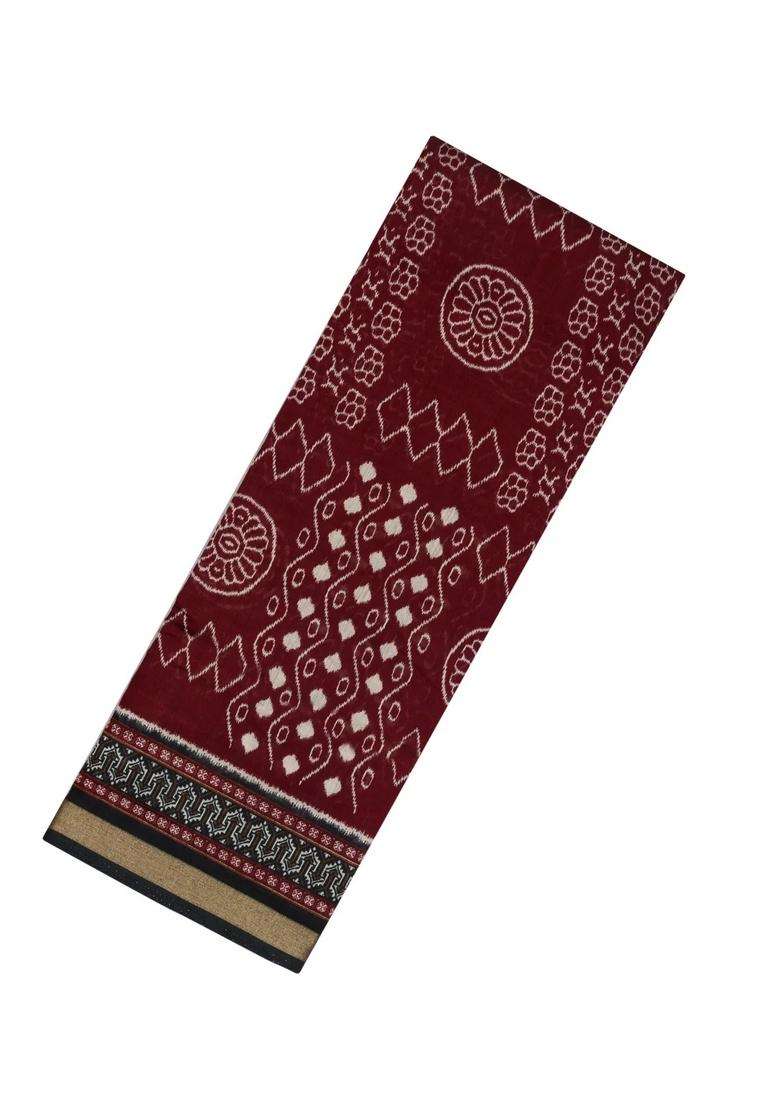 Maroon Printed Blended Chanderi Cotton Saree With Zari Border For Women - Indya