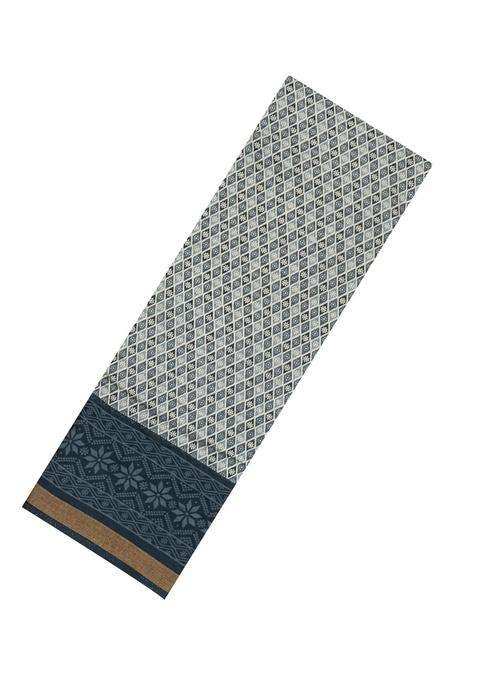 Grey Printed Blended Chanderi Cotton Saree With Zari Border For Women