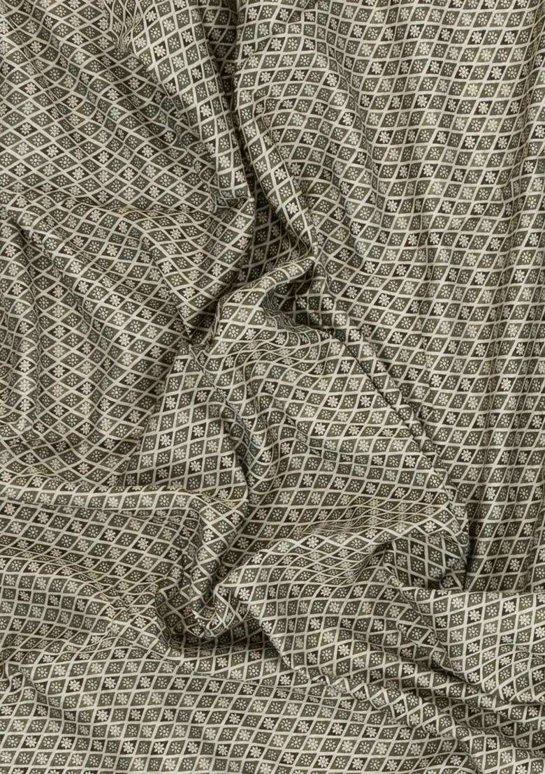 Green Printed Blended Chanderi Cotton Saree With Zari Border For Women - Indya