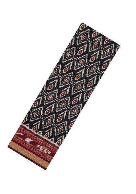 Black Printed Blended Chanderi Cotton Saree With Zari Border For Women