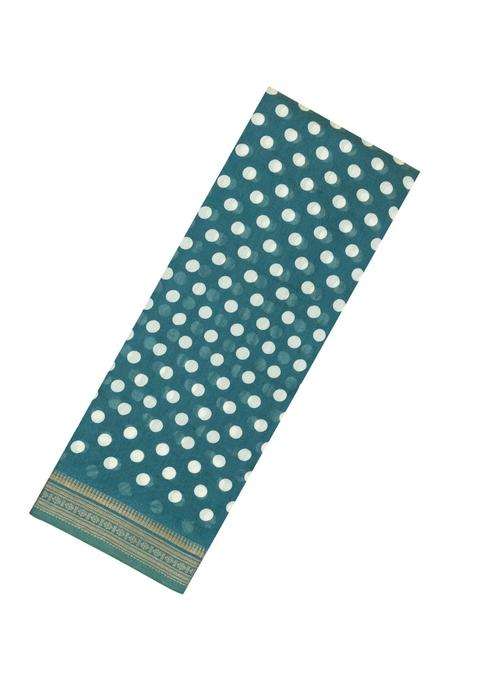 Cyan Printed Blended Viscose Art Silk Saree With Kalamkari Pallu For Women