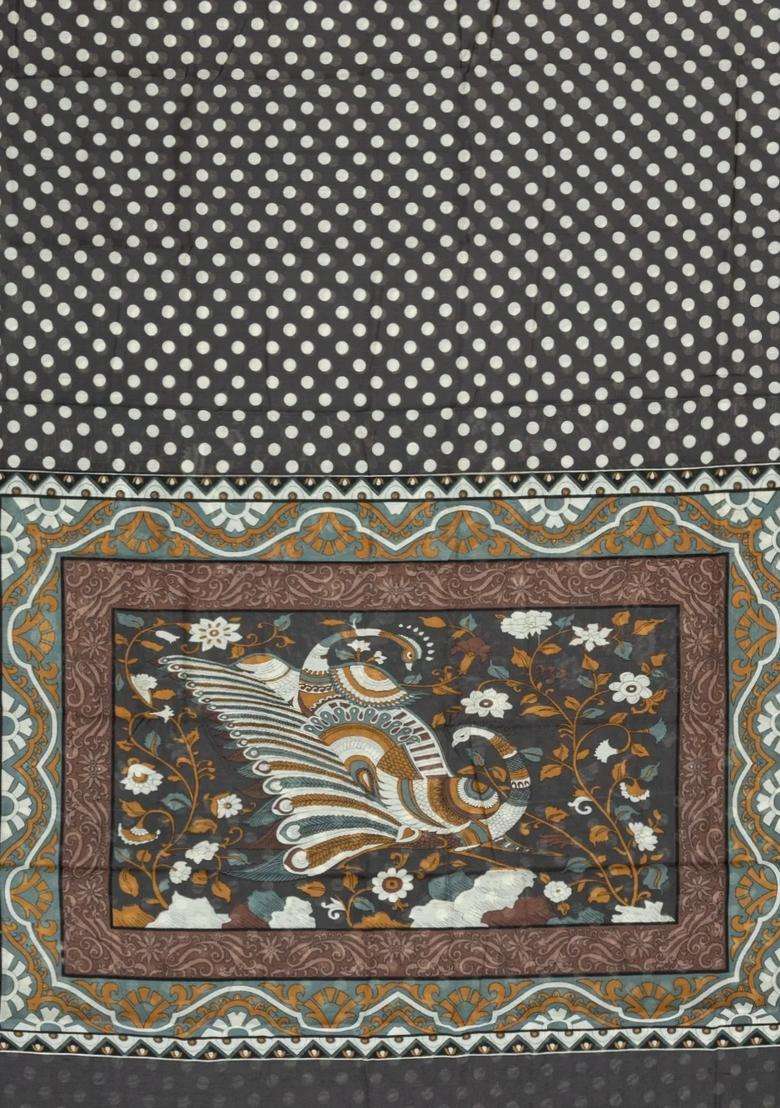 Black Printed Blended Viscose Art Silk Saree With Kalamkari Pallu For Women - Indya
