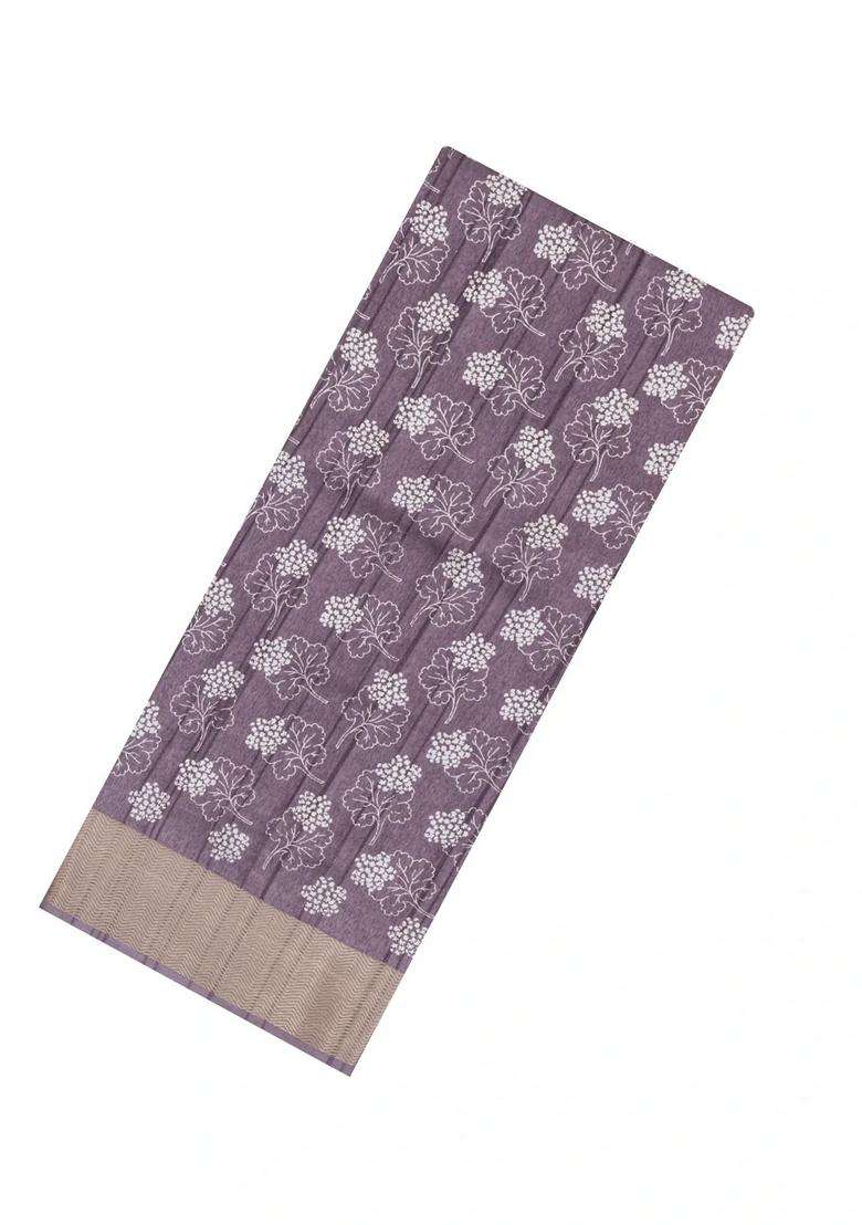 Lilac Printed Art Dola Silk Saree With Zari Border For Women - Indya