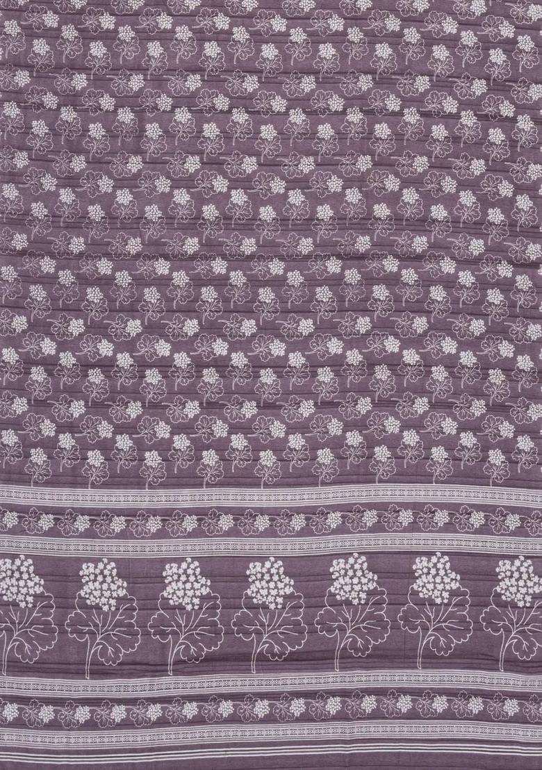 Lilac Printed Art Dola Silk Saree With Zari Border For Women - Indya