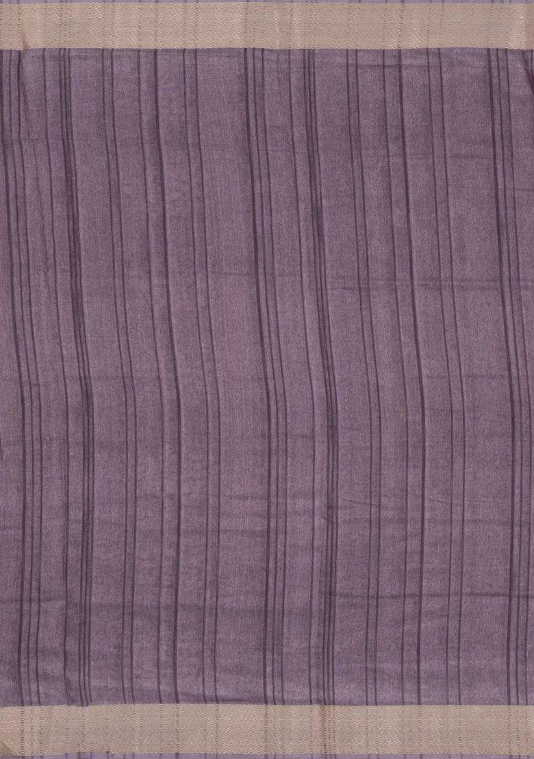 Lilac Printed Art Dola Silk Saree With Zari Border For Women - Indya