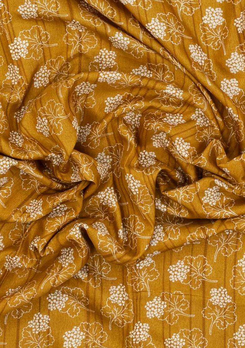 Mustard Printed Art Dola Silk Saree With Zari Border For Women - Indya