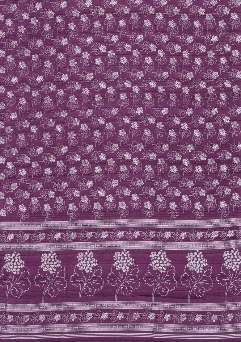 Burgundy Printed Art Dola Silk Saree With Zari Border For Women - Indya