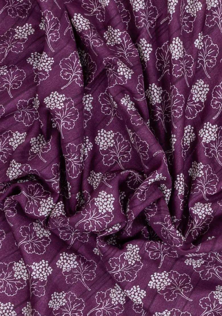 Burgundy Printed Art Dola Silk Saree With Zari Border For Women - Indya