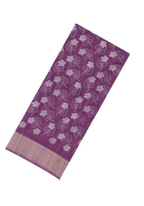 Burgundy Printed Art Dola Silk Saree With Zari Border For Women