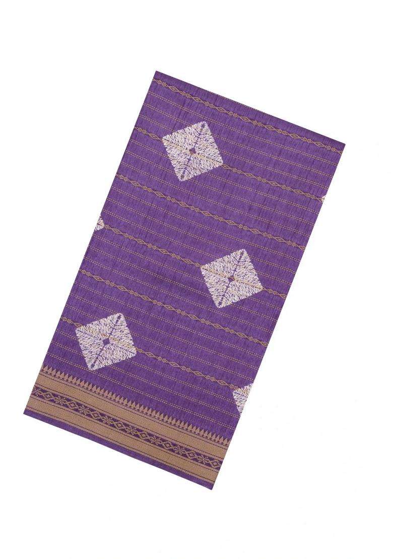Lavander Lavender Printed Art Dola Silk Saree With Zari Stripes Border For Women - Indya
