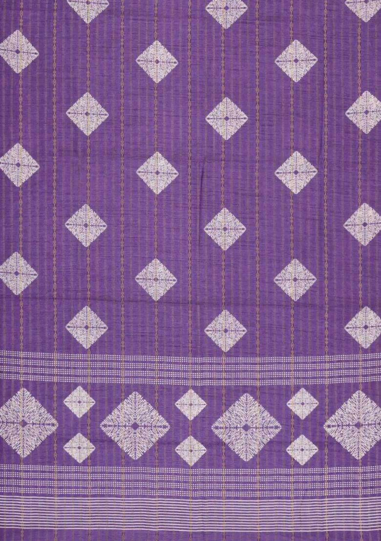 Lavander Lavender Printed Art Dola Silk Saree With Zari Stripes Border For Women - Indya