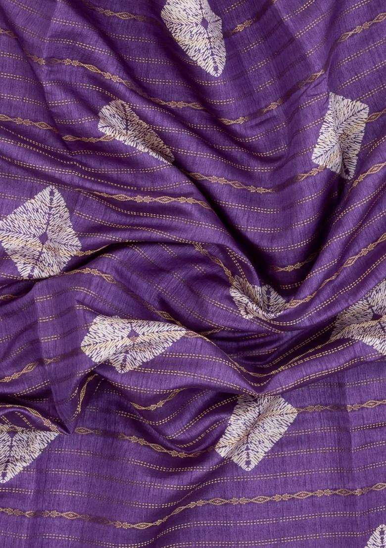 Lavander Lavender Printed Art Dola Silk Saree With Zari Stripes Border For Women - Indya