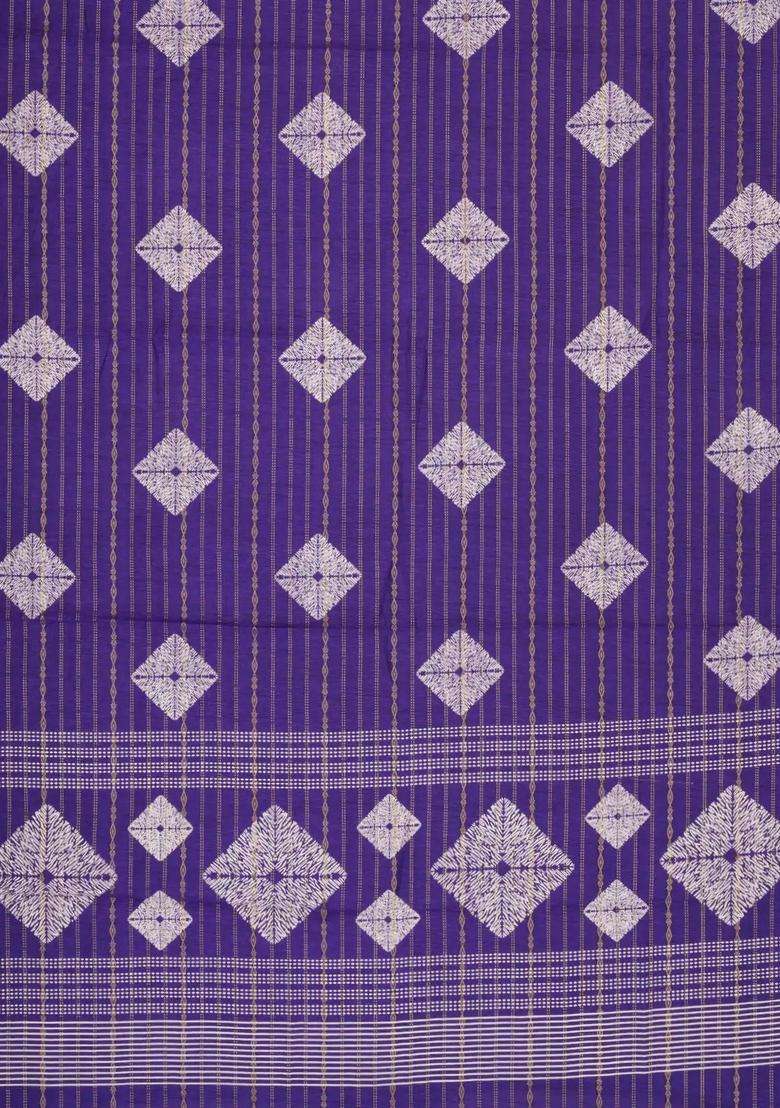 Purple Printed Art Dola Silk Saree With Zari Stripes Border For Women - Indya