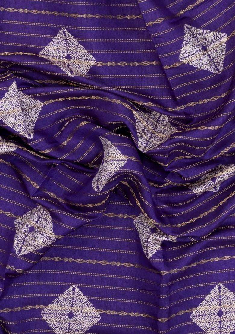 Purple Printed Art Dola Silk Saree With Zari Stripes Border For Women - Indya