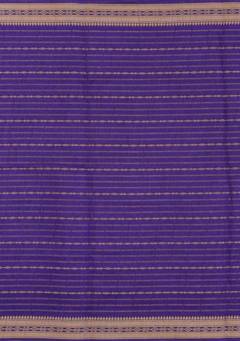 Purple Printed Art Dola Silk Saree With Zari Stripes Border For Women - Indya