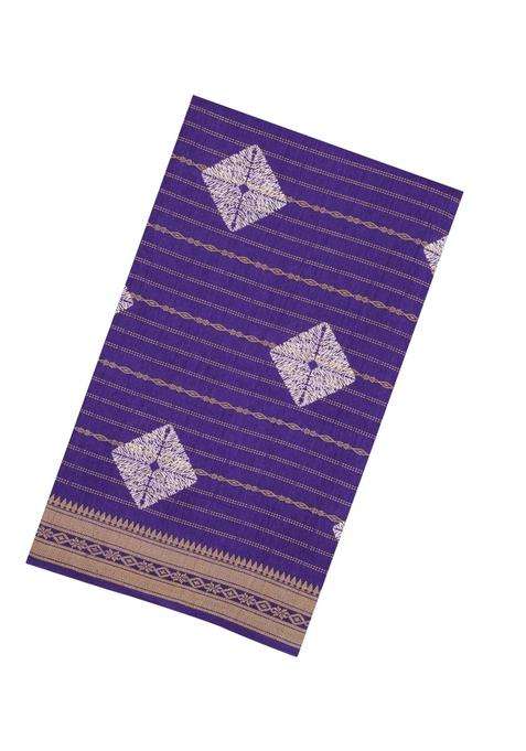 Purple Printed Art Dola Silk Saree With Zari Stripes Border For Women