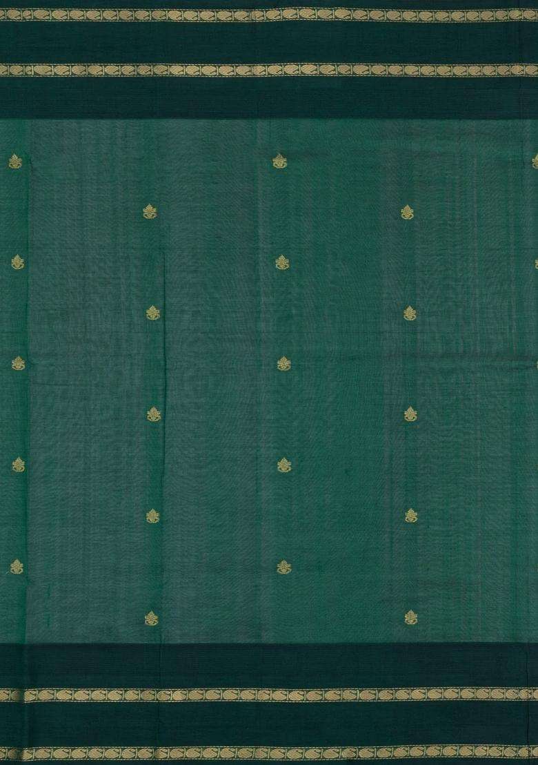 Mango Yellow Handloom Korvai Silk Cotton Saree With Green Border With Korvai And Temple Border Design For Women - Indya