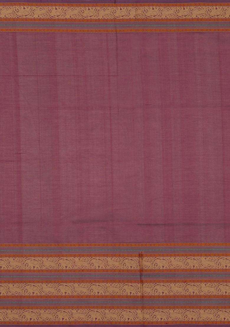 Dusty Peach Handloom Silk Cotton Saree With Buttas With Buttas And Brocade Design For Women - Indya