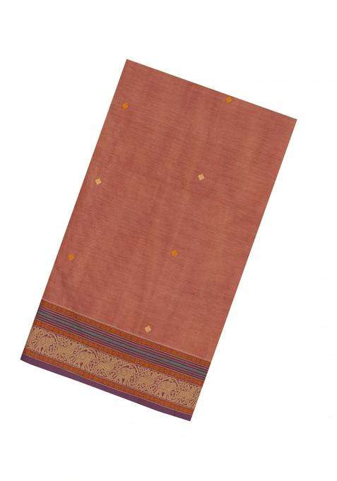 Dusty Peach Handloom Silk Cotton Saree With Buttas With Buttas And Brocade Design For Women