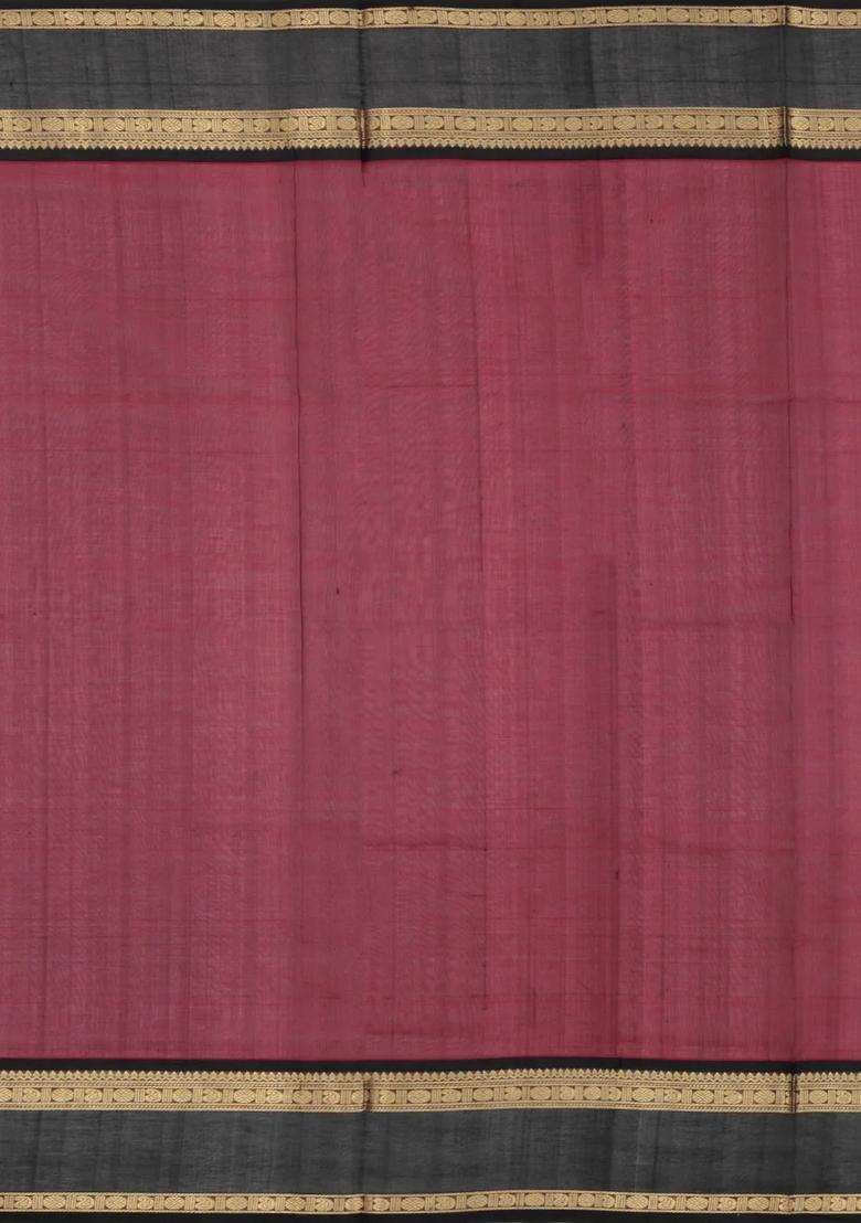 Maroon Handloom Silk Cotton Saree With Zari Checks With Checks And Stripes Design For Women - Indya