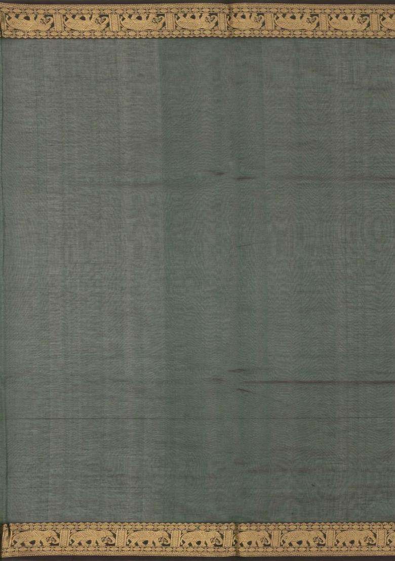 Bottle Green Handloom Silk Cotton Saree With Veldari Stripes With Checks And Stripes Design For Women - Indya