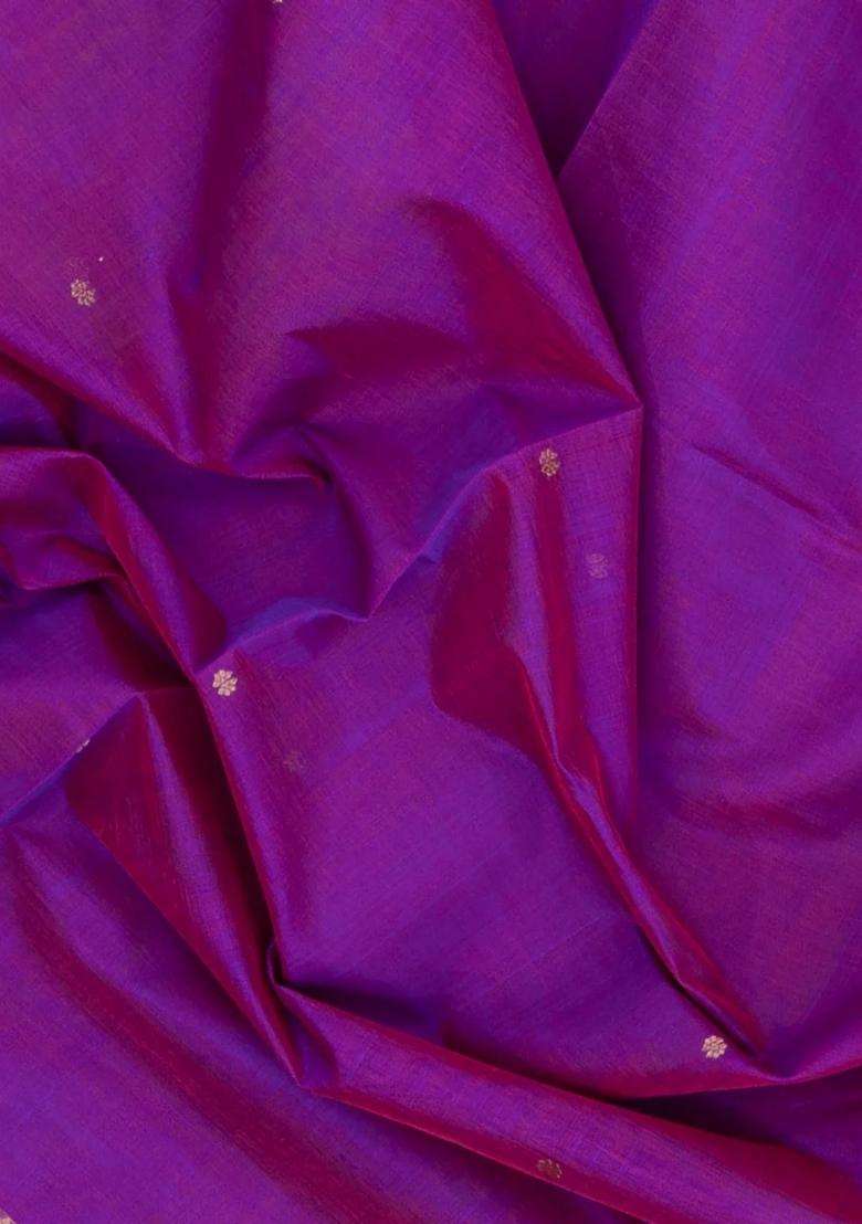 Purple Handloom Silk Cotton Saree With Buttas With Buttas And Brocade Design For Women - Indya