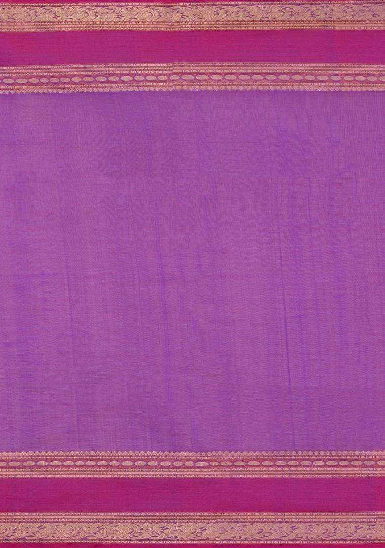 Purple Handloom Silk Cotton Saree With Buttas With Buttas And Brocade Design For Women - Indya