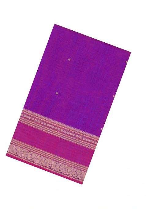 Purple Handloom Silk Cotton Saree With Buttas With Buttas And Brocade Design For Women