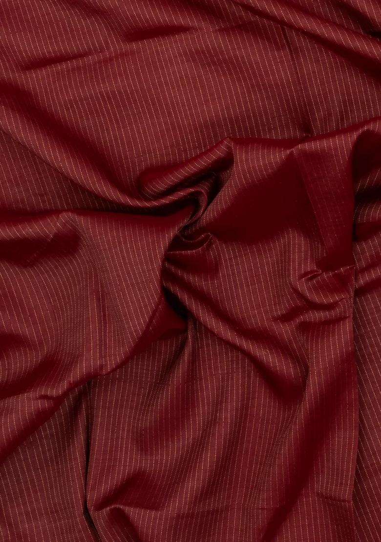 Maroon Handloom Silk Cotton Saree With Dotted Stripes With Checks And Stripes Design For Women - Indya