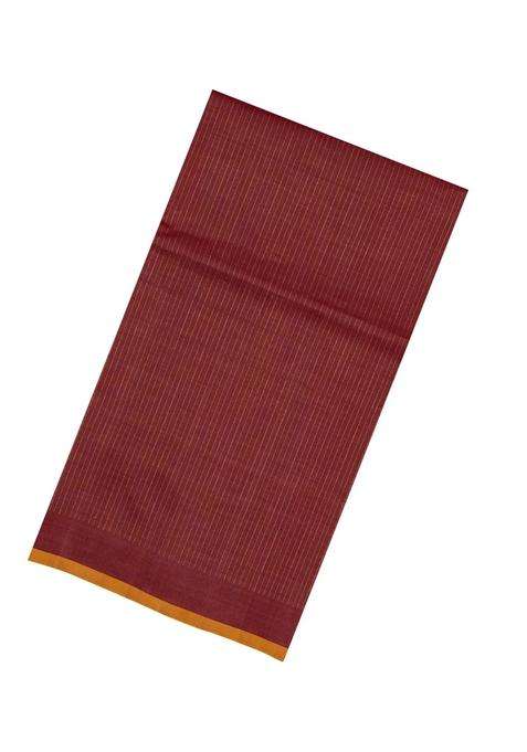 Maroon Handloom Silk Cotton Saree With Dotted Stripes With Checks And Stripes Design For Women