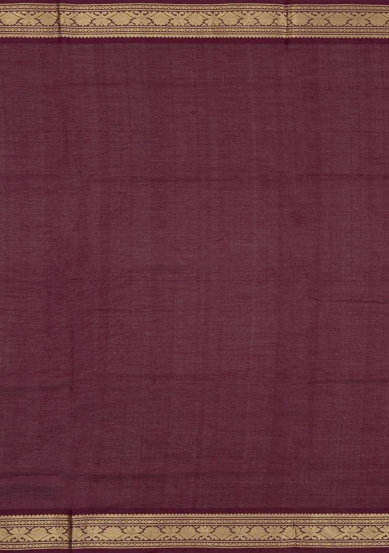 Green Handloom Silk Cotton Saree With Butats Stripes With Checks And Stripes Design For Women - Indya