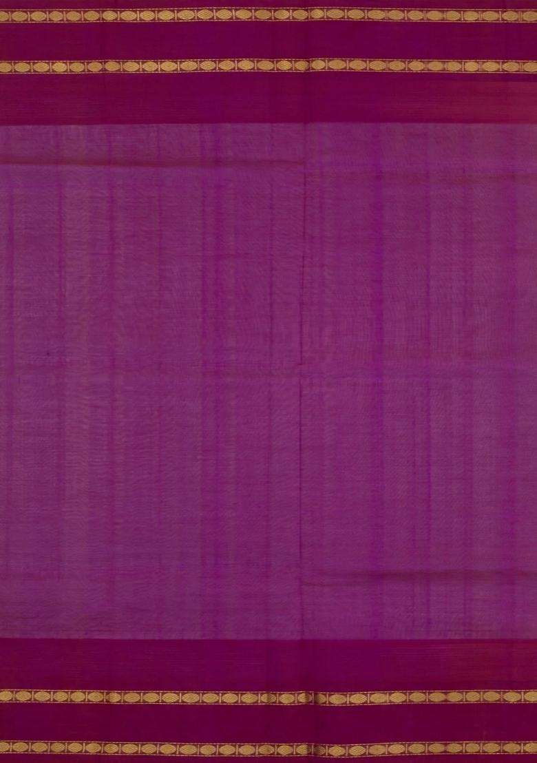 Baby Pink Handloom Korvai Silk Cotton Saree With Maroon Border With Korvai And Temple Border Design For Women - Indya