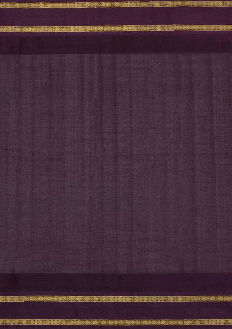 Peach Handloom Korvai Silk Cotton Saree With Maroon Border With Korvai And Temple Border Design For Women - Indya