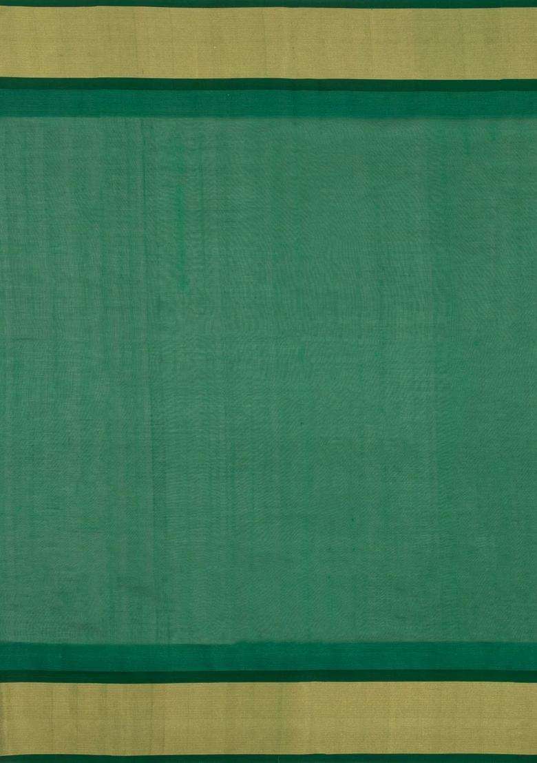 Light Green Handloom Korvai Silk Cotton Saree With Contrast Temple Border With Korvai And Temple Border Design For Women - Indya