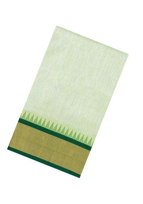 Light Green Handloom Korvai Silk Cotton Saree With Contrast Temple Border With Korvai And Temple Border Design For Women