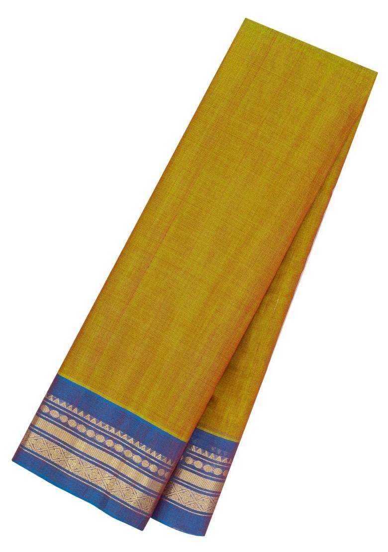 Mustard Handloom Gadwal Silk Cotton Saree With Contrast Border With Traditional Woven Design For Women - Indya