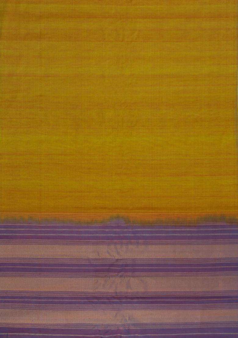 Mustard Handloom Gadwal Silk Cotton Saree With Contrast Border With Traditional Woven Design For Women - Indya